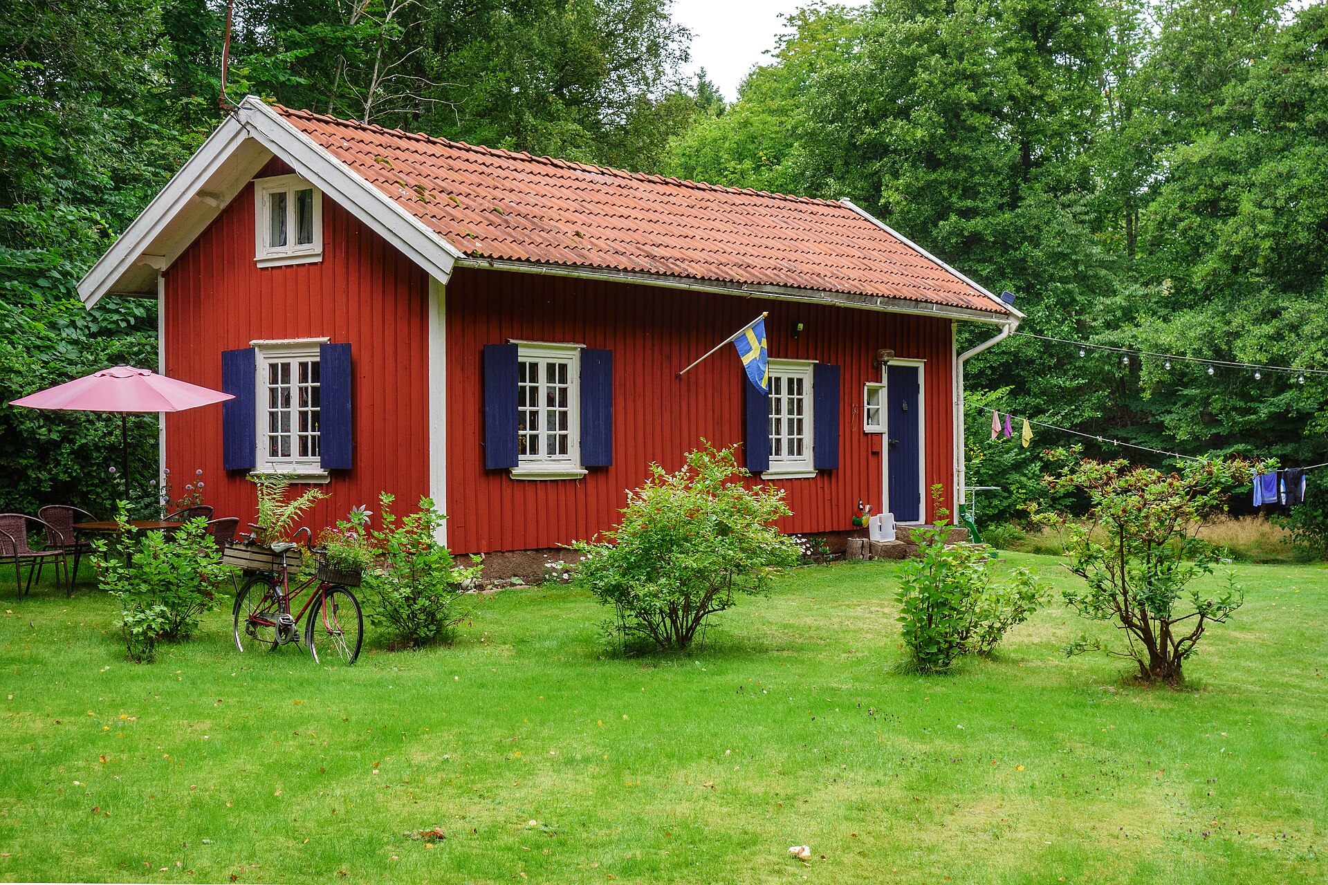 A wooden cottage painted Falu red in Sweden