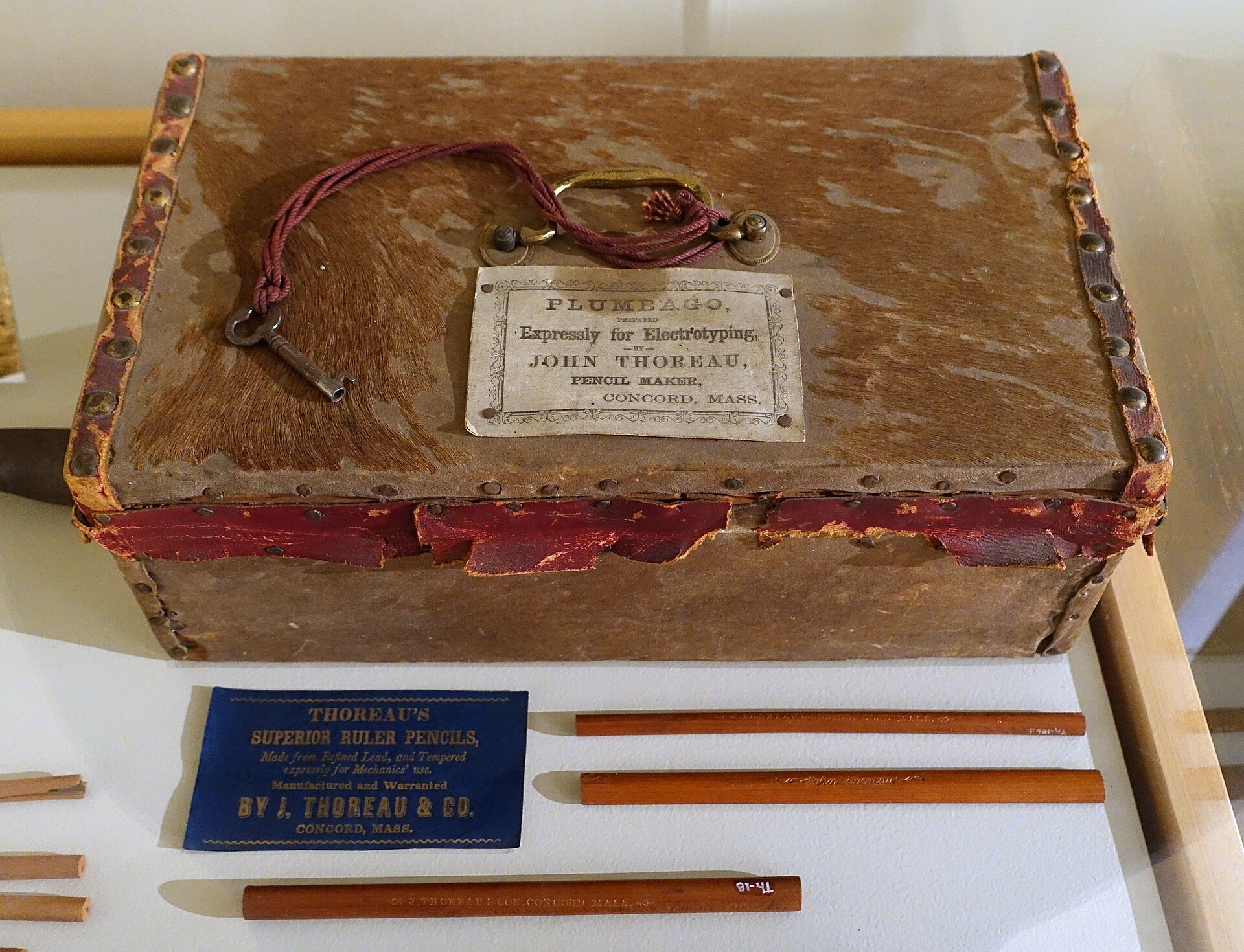 Cash box, labels and pencils from John Thoreau and Company at the Concord Museum