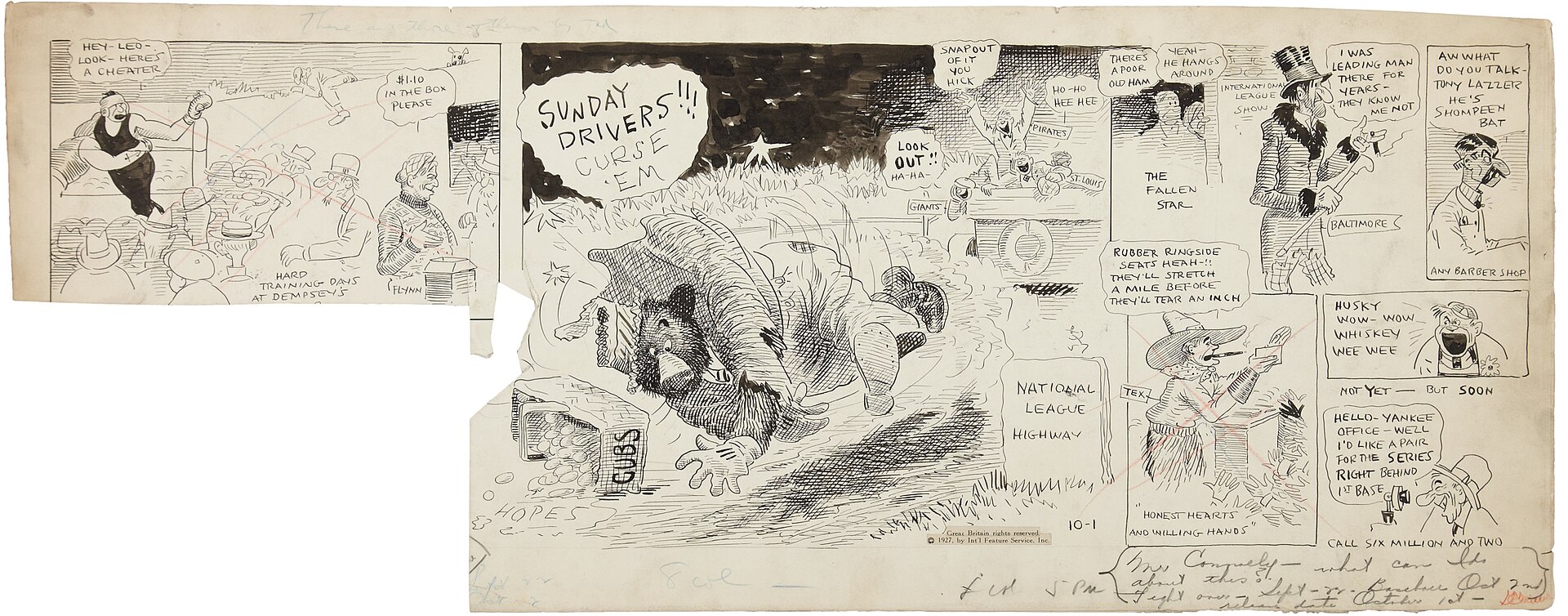A page of sports cartoons by Tad Dorgan